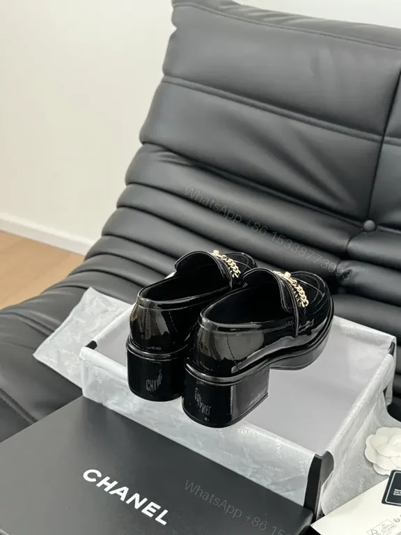 View 3 of Polished Patent Loafers with Gold Chain â€“ Luxe Everyday Wear