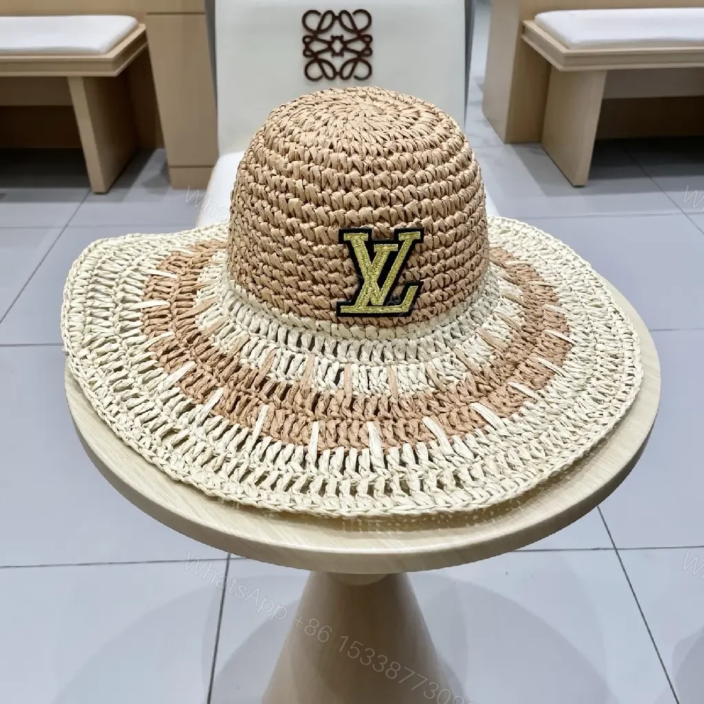 View 4 of Elegant Straw Hat with LV Emblem - Sun-Ready Luxury Hat