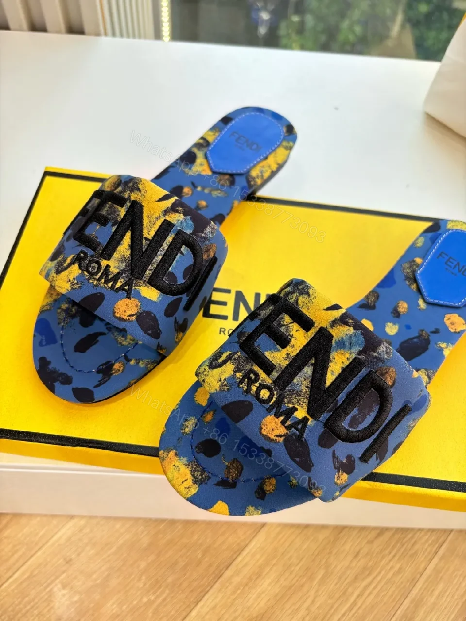 View 6 of Blue Camouflage Slides with Logo Strap – All-Day Comfort, Designer Style