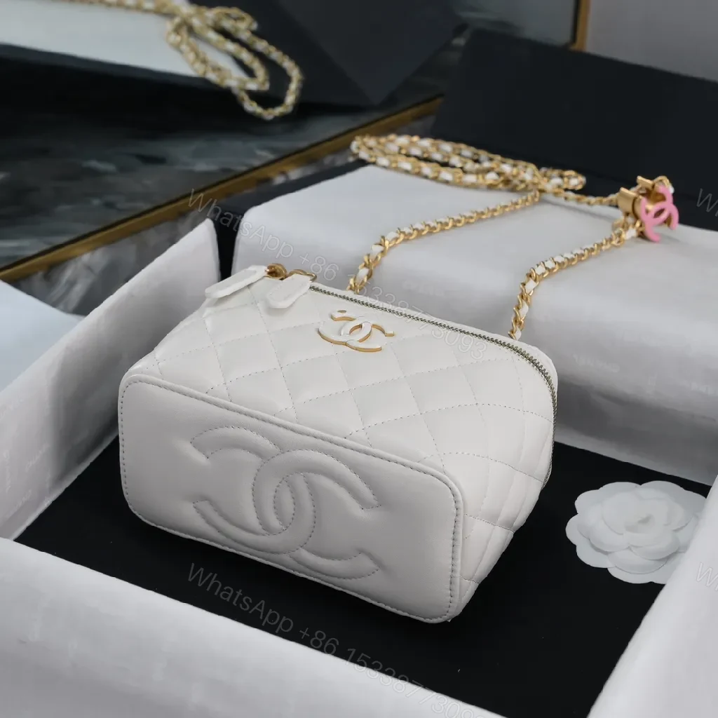 View 2 of White Quilted Mini Bag, Gold Chain, Luxe Crossbody Style