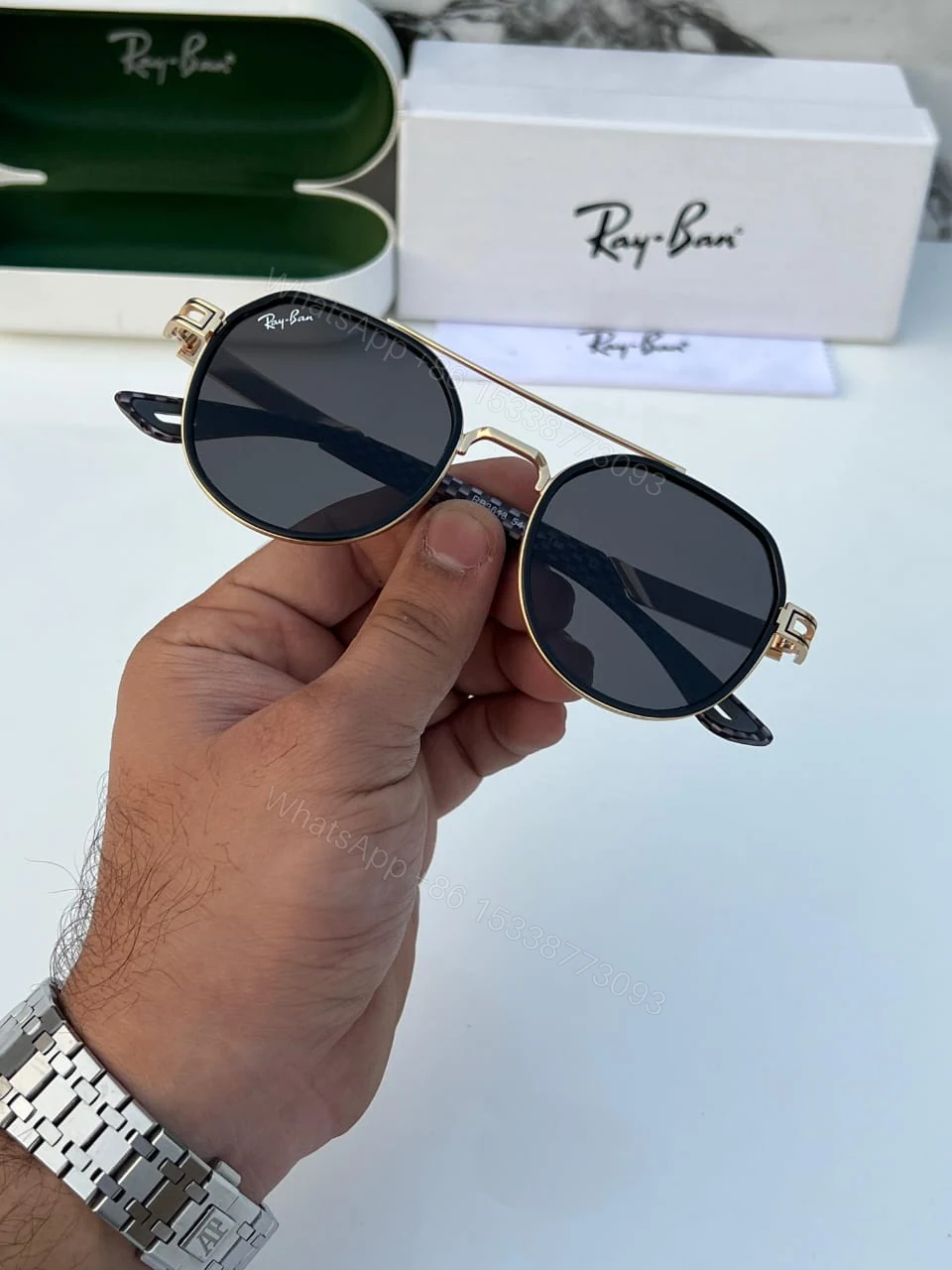 View 2 of Ray-Ban Aviator Gold-Black Sunglasses