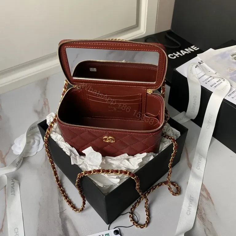View 4 of Chic Quilted Mini Bag with Gold Chain Strap - Luxe Burgundy