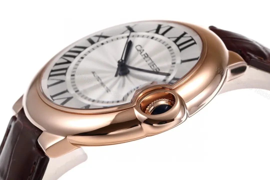 View 5 of V9 Factory Cartier Ballon Bleu 42mm Rose Gold Automatic Watch with Brown Alligator Strap