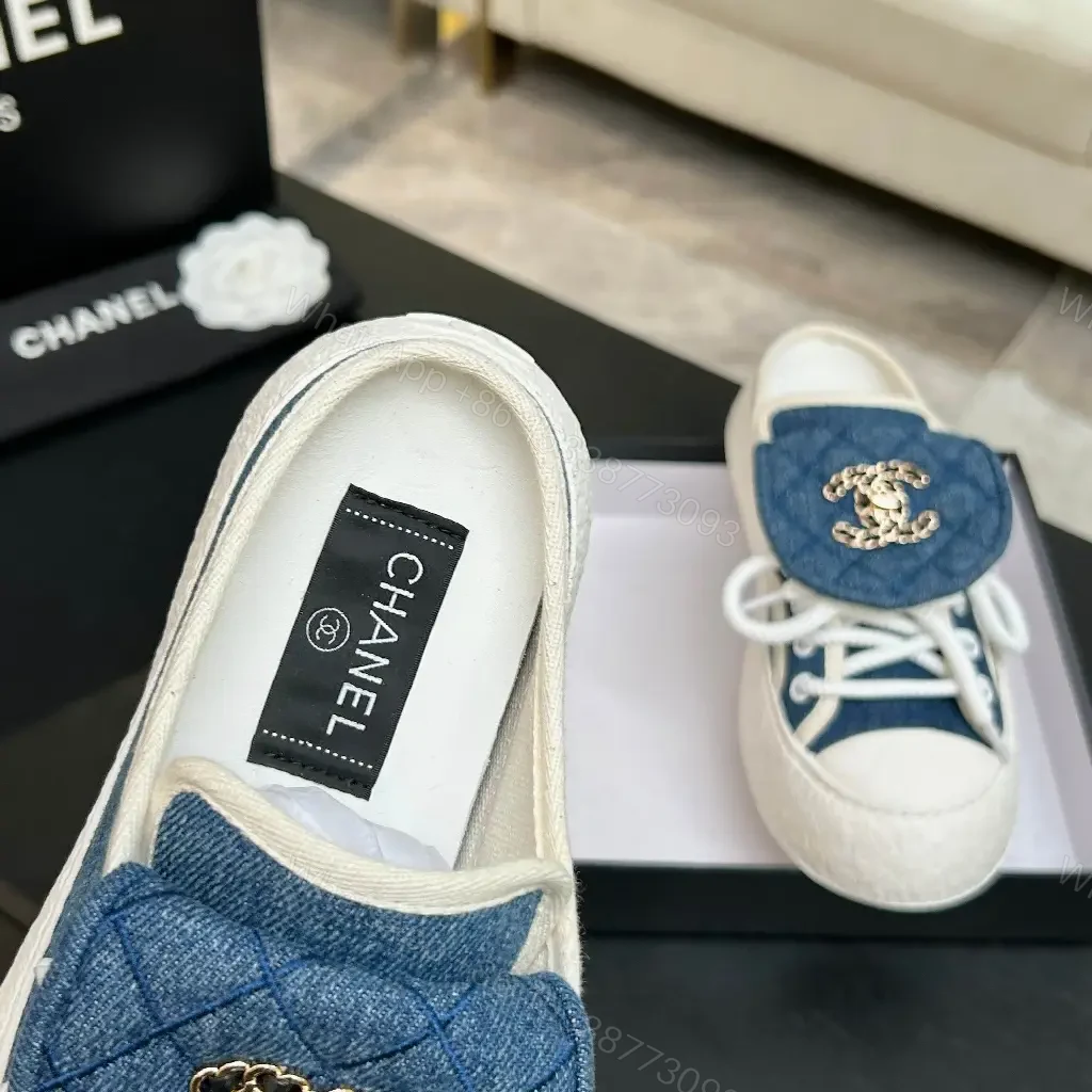 View 8 of Denim-Chic Leather-Luxe Slip-On Sneakers with Embellished Hardware