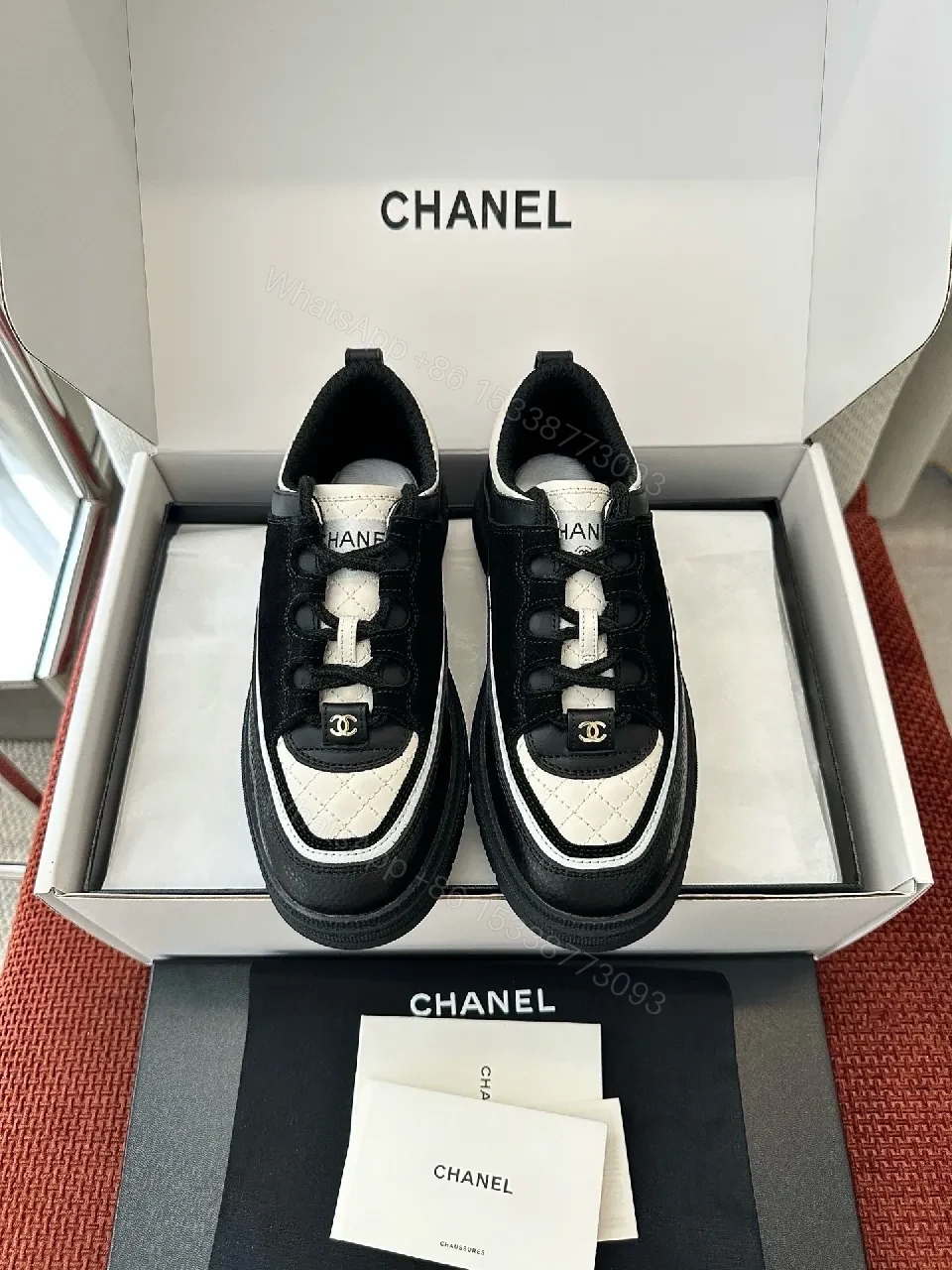 View 5 of Chic Black-White Leather High-Top Sneakers with Couture Detailing