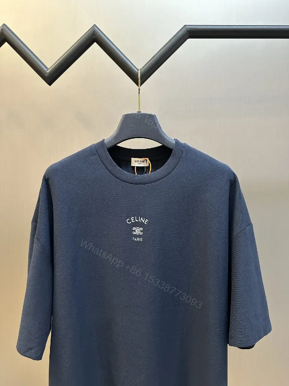 View 8 of Blue Cotton Oversized Tee with CELINE Logo