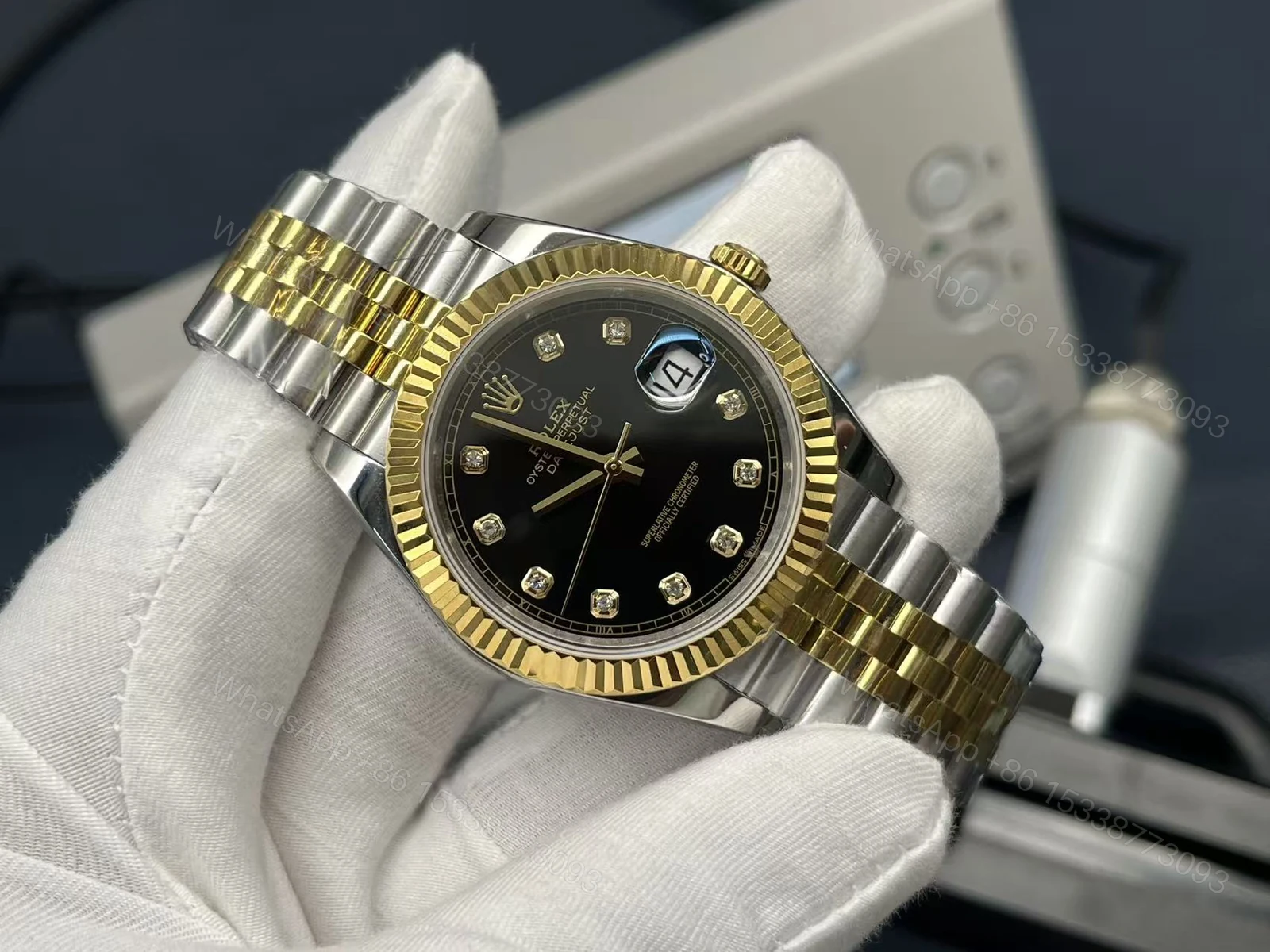 Rolex 高仿 男款 Datejust 鑽刻玫黑金腕錶 高端款 — view 1