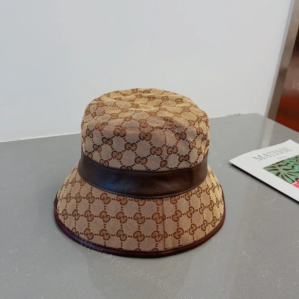 View 3 of Gucci Canvas Bucket Hat With Double G Brown 576587 4HG62 2564