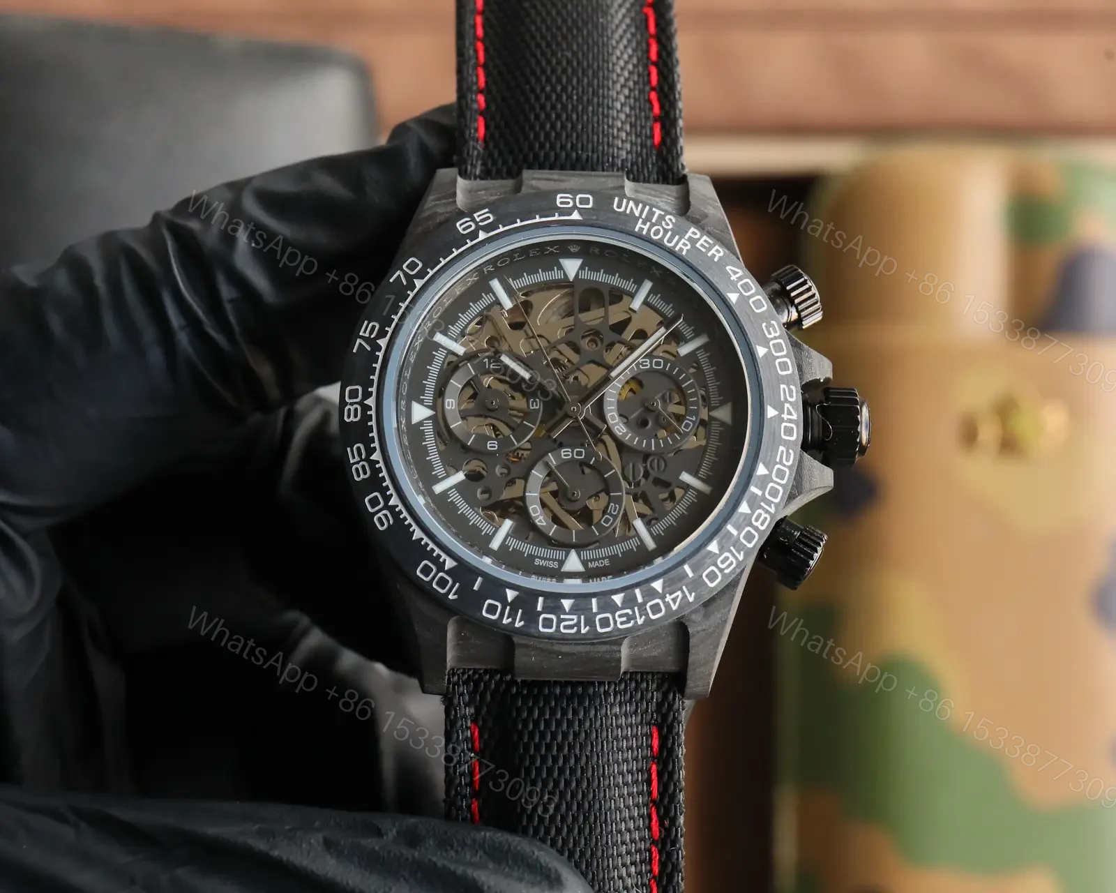View 8 of Rolex Daytona Skeleton Carbon Red Strap Edition 40mm RG-DAYTONA-SKELETON-CARBON-RED