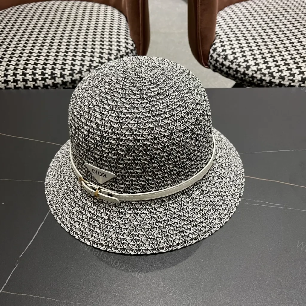 View 3 of Black Straw Hat with Dior Band, Structured Fedora Style, Signed Band
