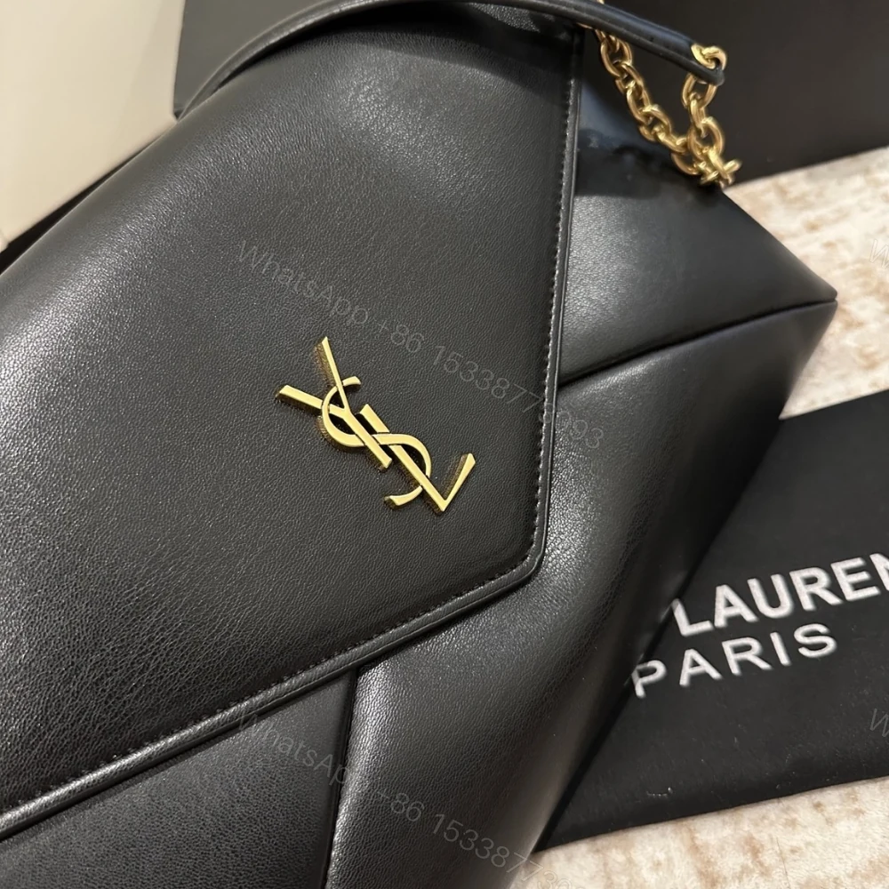 View 7 of Saint Laurent Cassandre XXL Pouch On Chain In Shiny Black 35Cm
