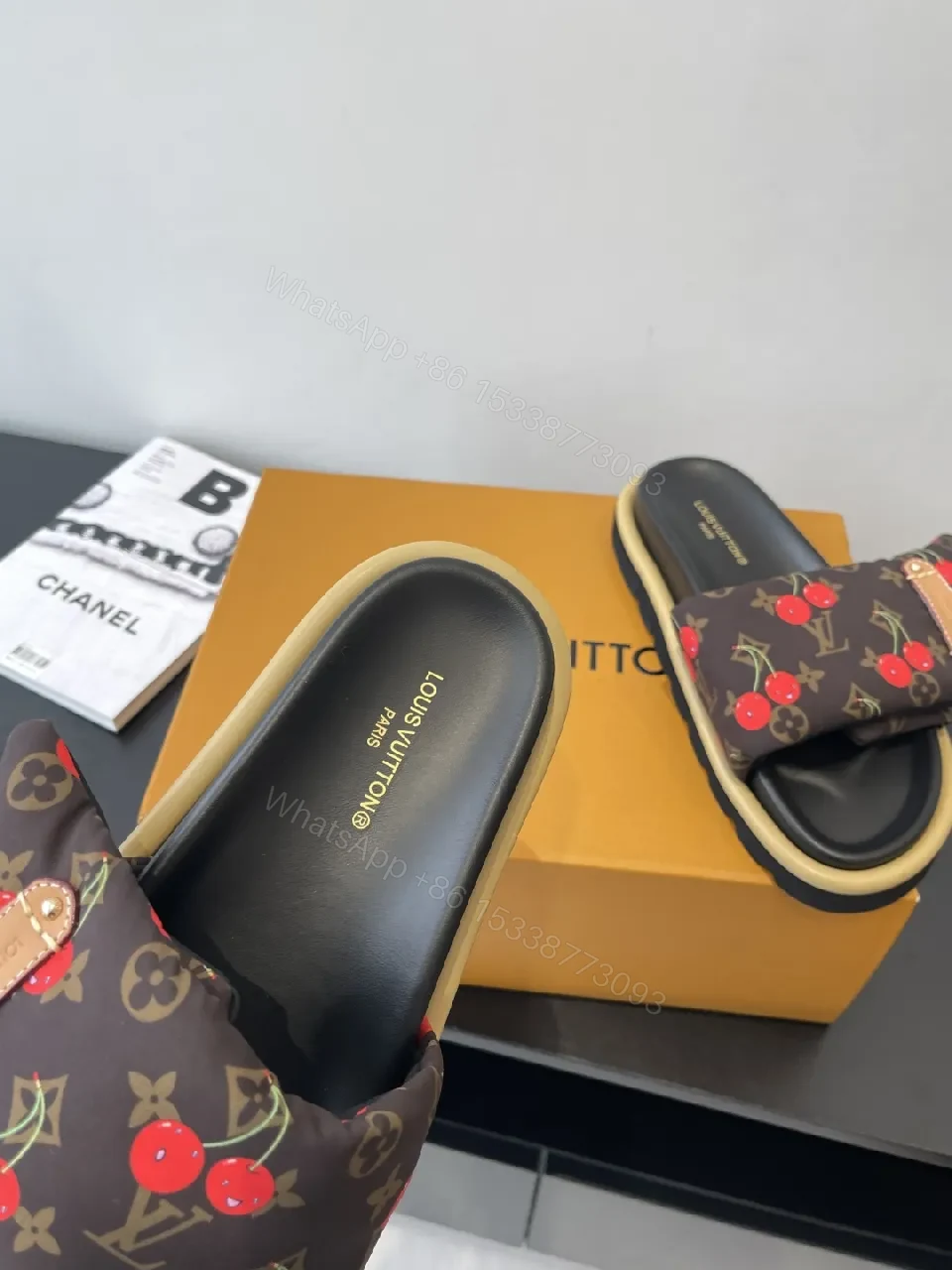 View 7 of Cherry-Accent Monogram Slide: Luxe Comfort Sandal