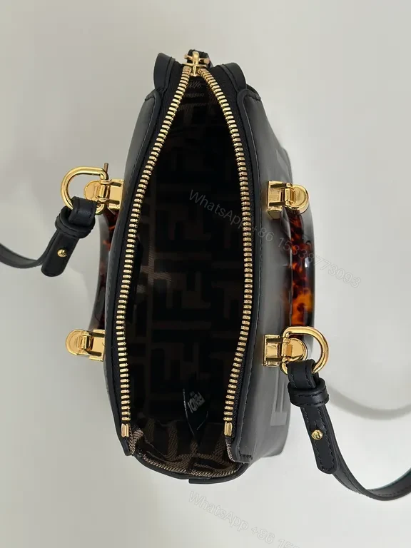 View 8 of Compact Luxe Handbag: Fendi-Embossed Leather, Tortoishell Handles