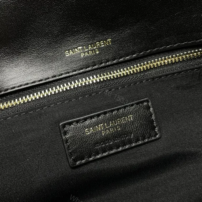 View 5 of Quilted Noir Leather Crossbody Bag with Gold YSL Accent