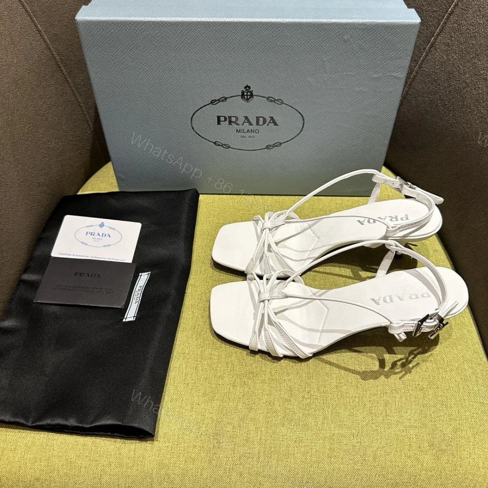 View 3 of 高仿Prada*1X504A方頭一字中踭涼鞋5.5CM白色免檢版