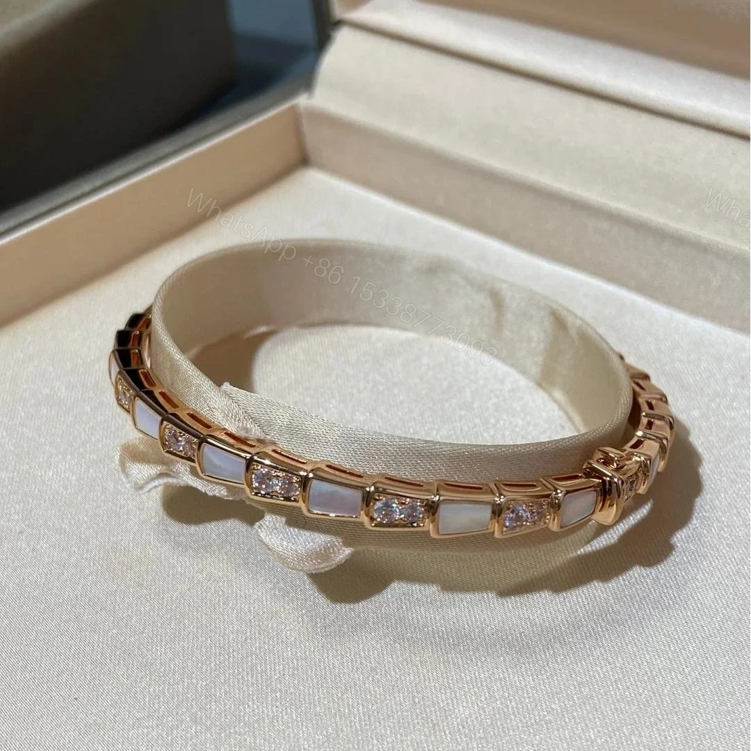 View 6 of Bvlgari 18K Rose Gold Serpenti Viper Mother of Pearl Diamond Bracelet