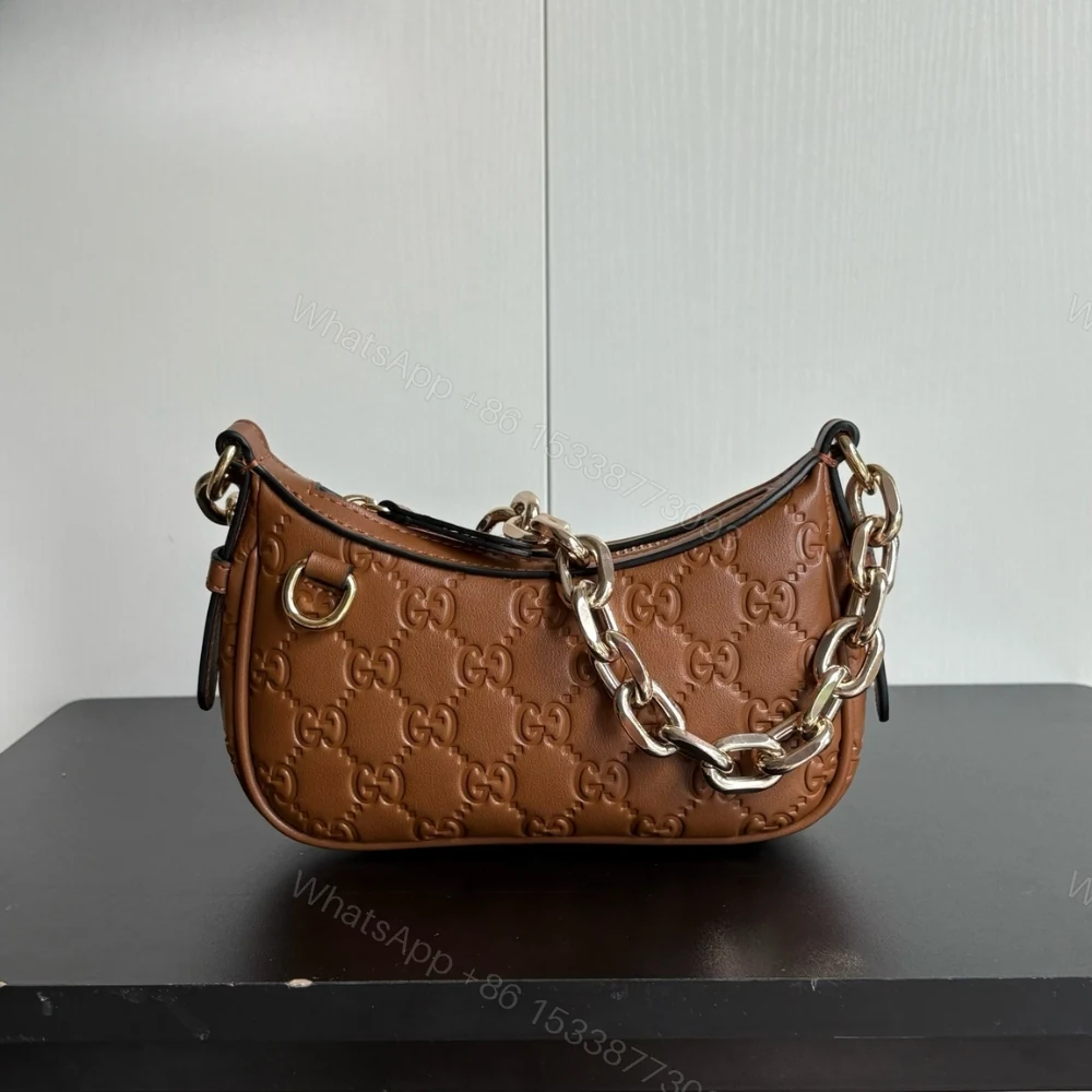 View 2 of Gucci Gg Emblem Mini Shoulder Bag In Brown Gg Embossed 19Cm