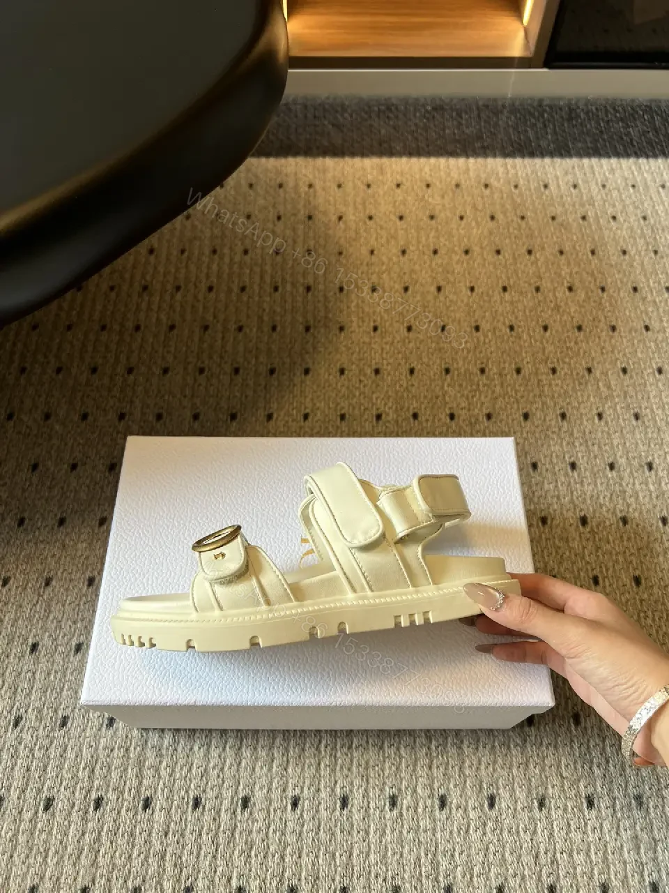 View 6 of Chic White Leather Sandals with D‐Ring Hardware