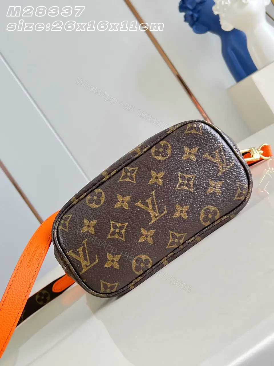 View 7 of Bright Orange Leather Trim Monogram Handbag with Detachable Strap