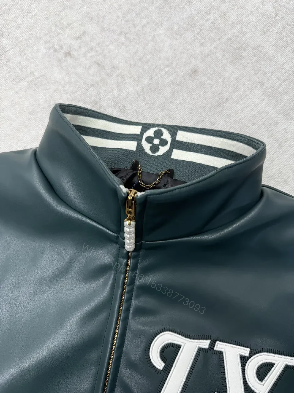 View 2 of Color-Blocked Leather-Accent Windbreaker with LV Detailing