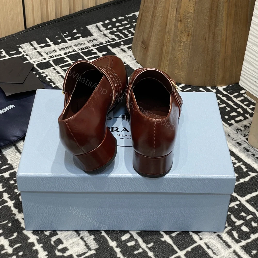 View 9 of 高仿Prada*1D831B方頭套腳樂福鞋3.5CM小牛皮棕色免檢版