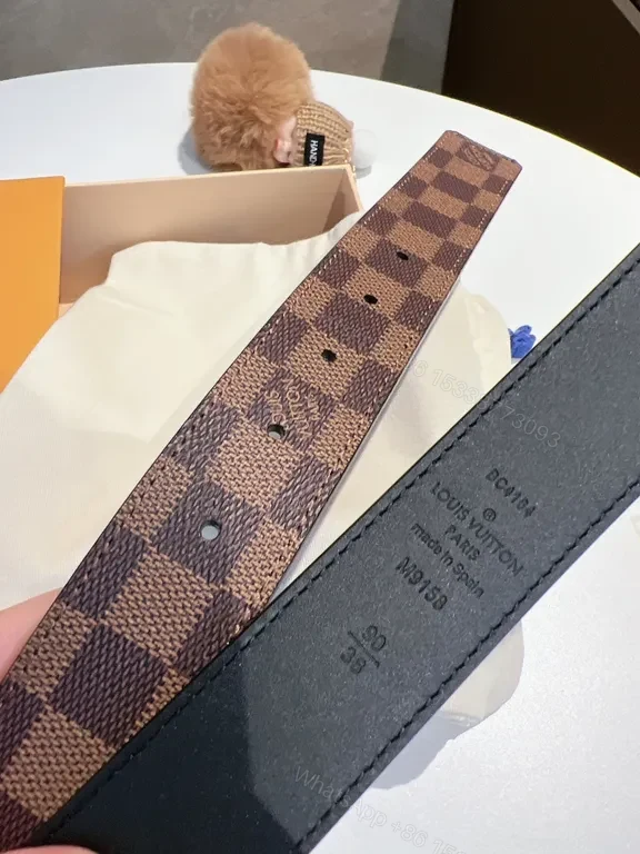 View 7 of Damier Pattern Belt: Damier Canvas, Gold Buckle, 35mm Leather Backing