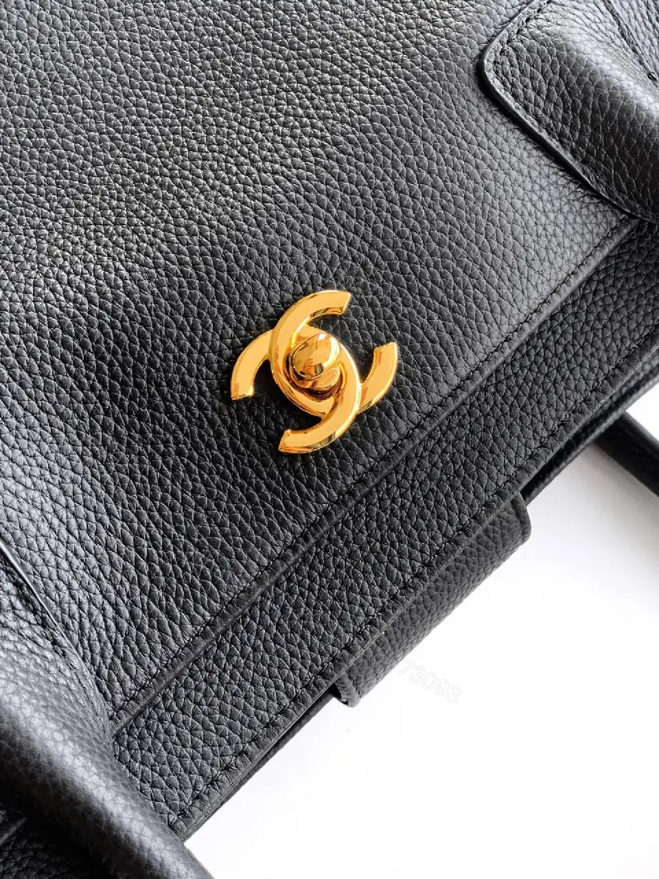 View 4 of Structured Black Leather Tote with Gold Closure Tote