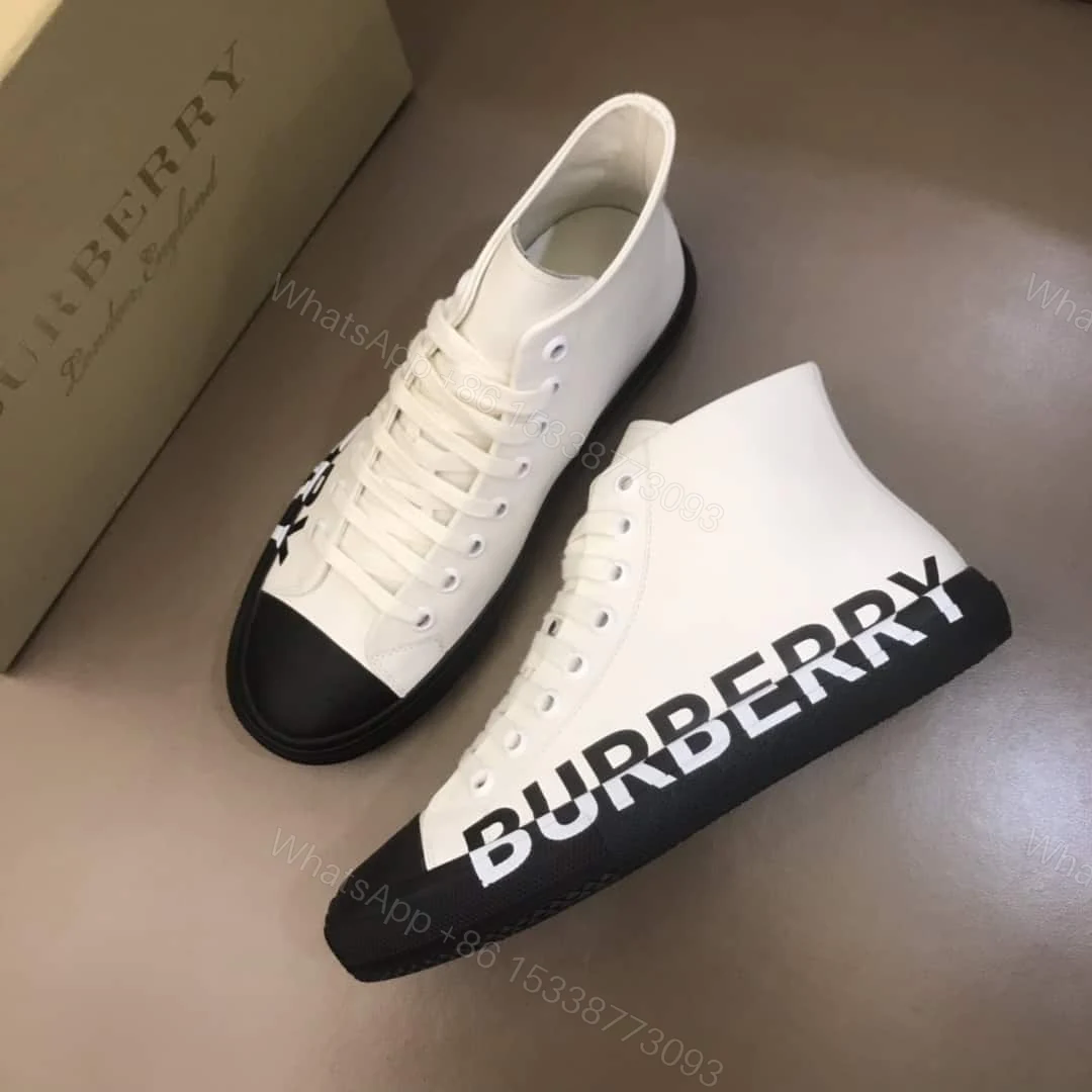 View 3 of BURBERRY LOGO PRINT GABARDINE HIGH-TOP SNEAKERS – BBR32