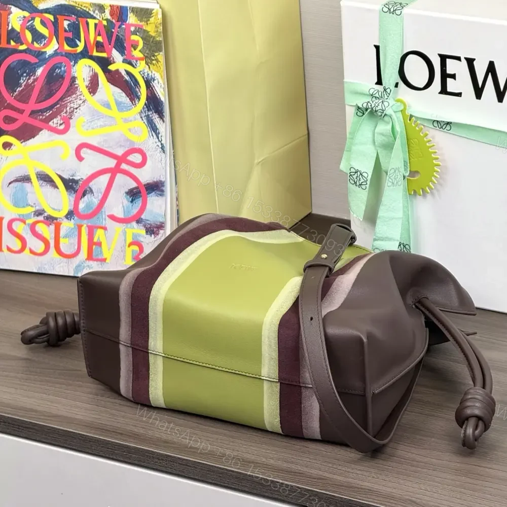 View 4 of 高仿Loewe*Flamenco系列0017拼皮單肩包巧克力中號免檢版