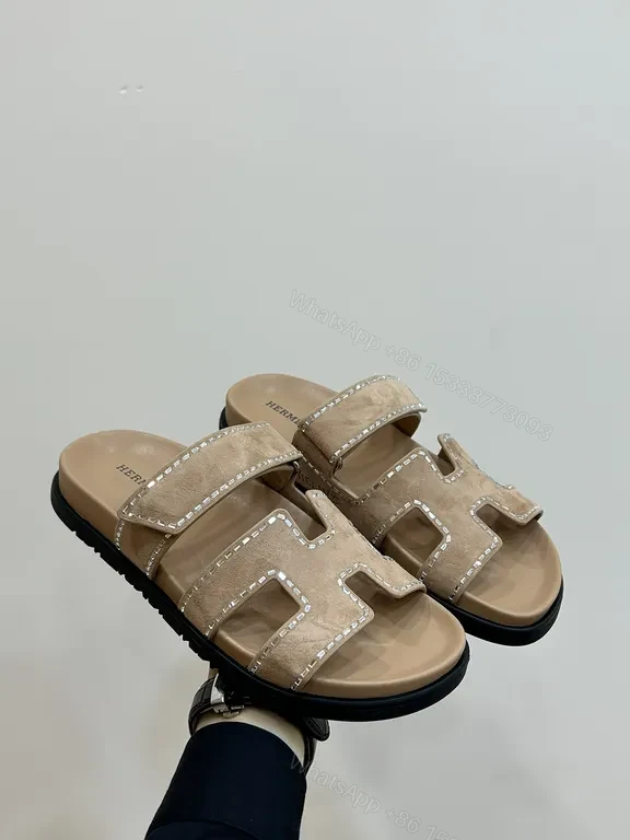 View 5 of Soft-Tone Leather Sandals with H Motif â€“ Luxe Everyday Comfort