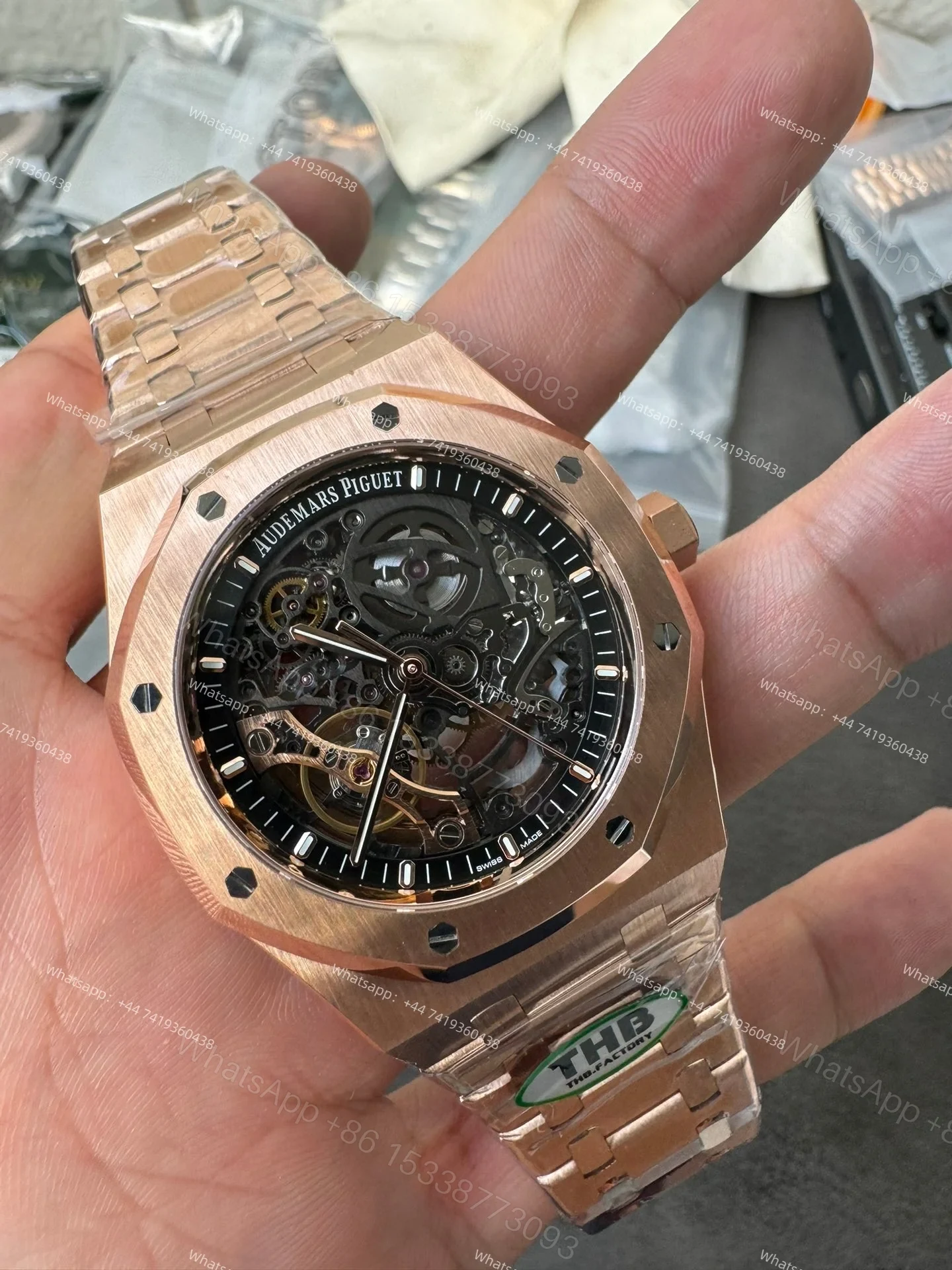 View 6 of Audemars Piguet Super Clone Royal Oak 15407 Rose Gold Skeleton Dial 41MM