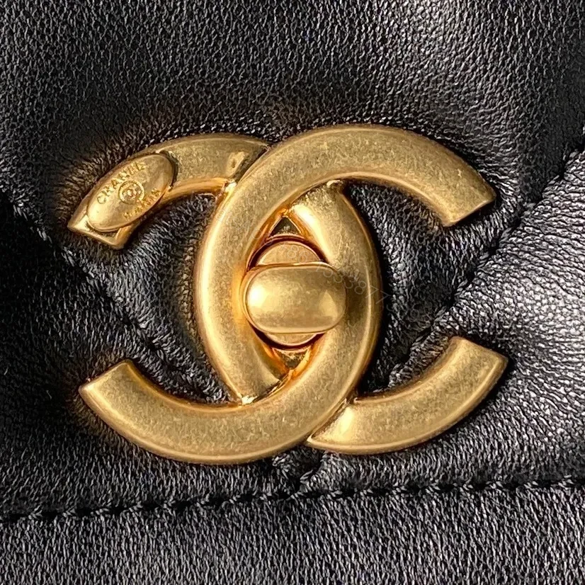 View 3 of Compact Quilted Black Chain Bag - Gold Hardware