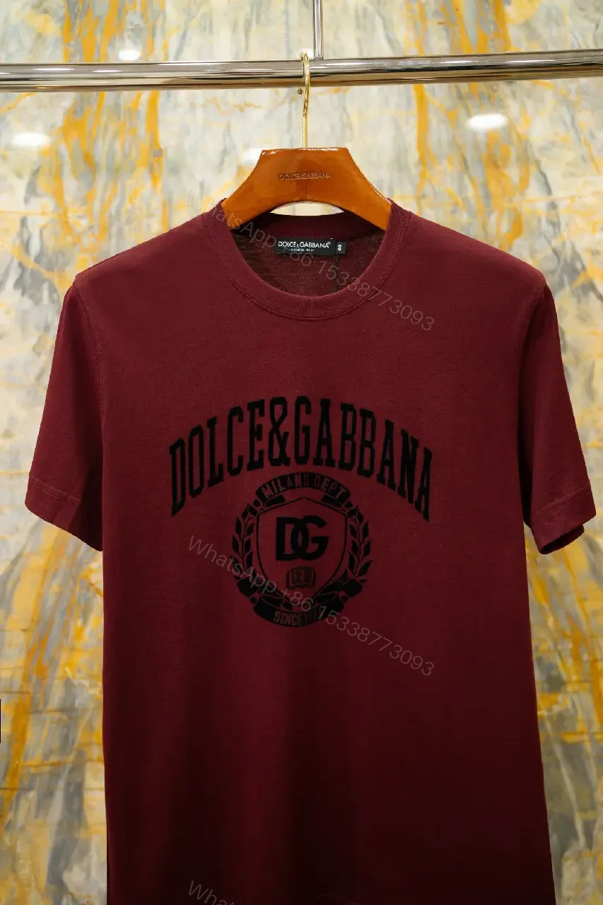 View 2 of Burgundy Short-Sleeve Crewneck T-Shirt with Black Logo Emblem