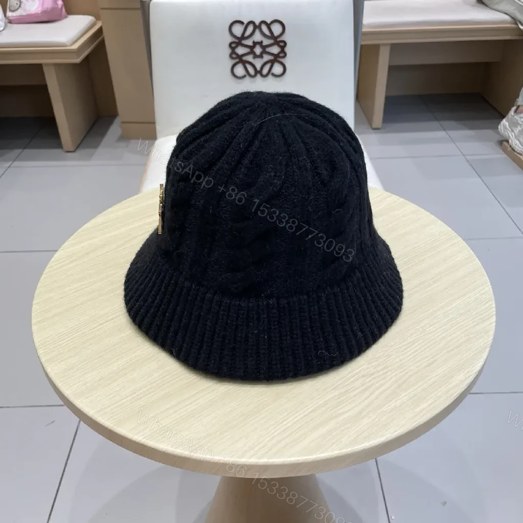 View 5 of Black Knit Bucket Hat Gold Lettering - Luxe Style Cap