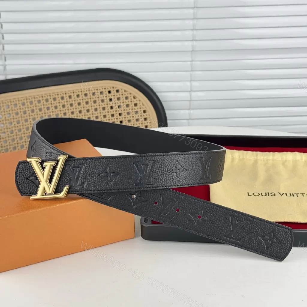 View 2 of Gold-Buckle Monogram Leather Belt, Everyday Luxury