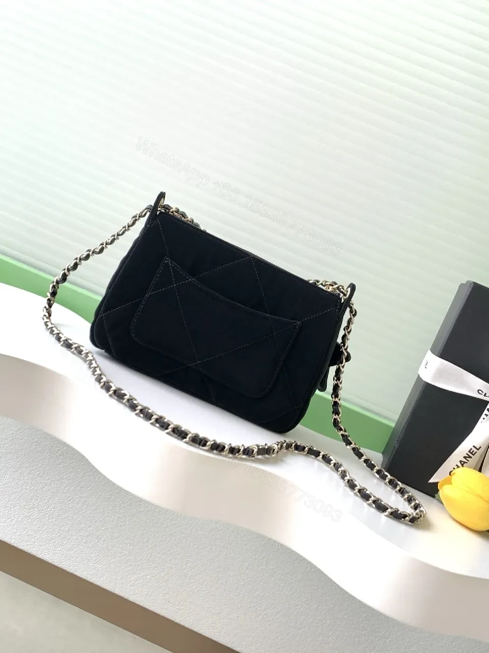 View 7 of Chic Quilted Crossbody Black Leather-Chain Bag