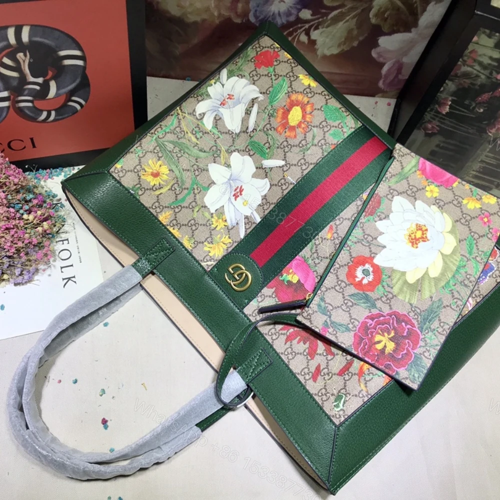 View 3 of Gucci Ophidia GG Flora Medium Tote Green 44Cm