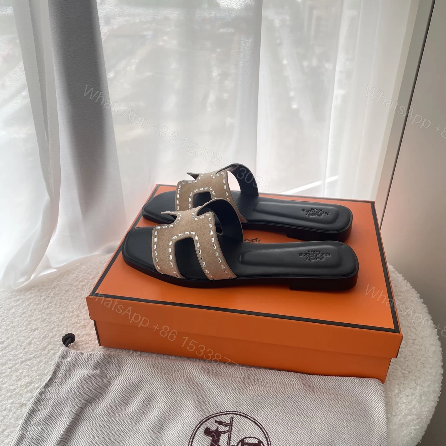 View 3 of HERMES ORAN SANDAL BROWN AND BLACK