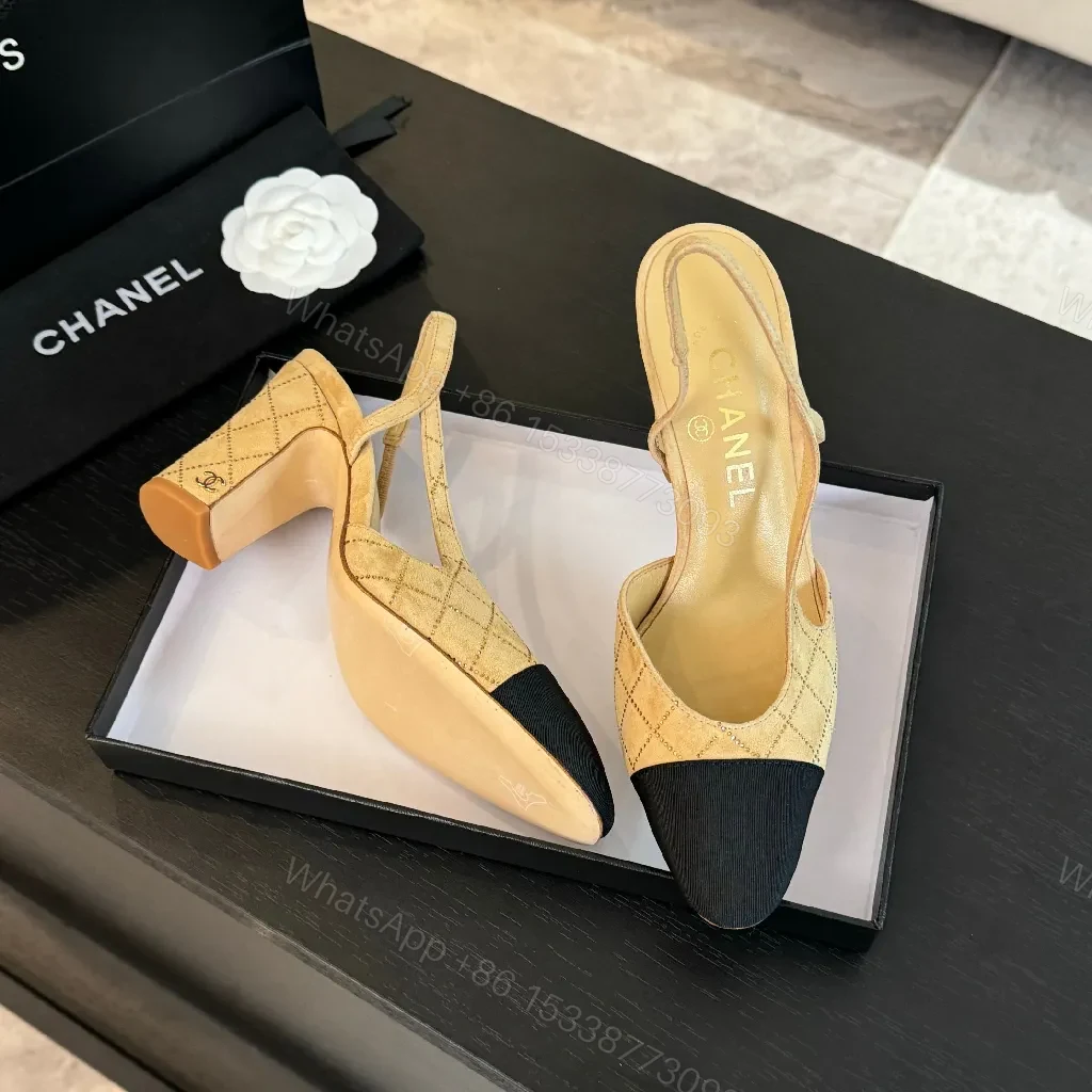 View 6 of Beige Knit Slingback Heels: Two-Tone Cap-Toe Pump
