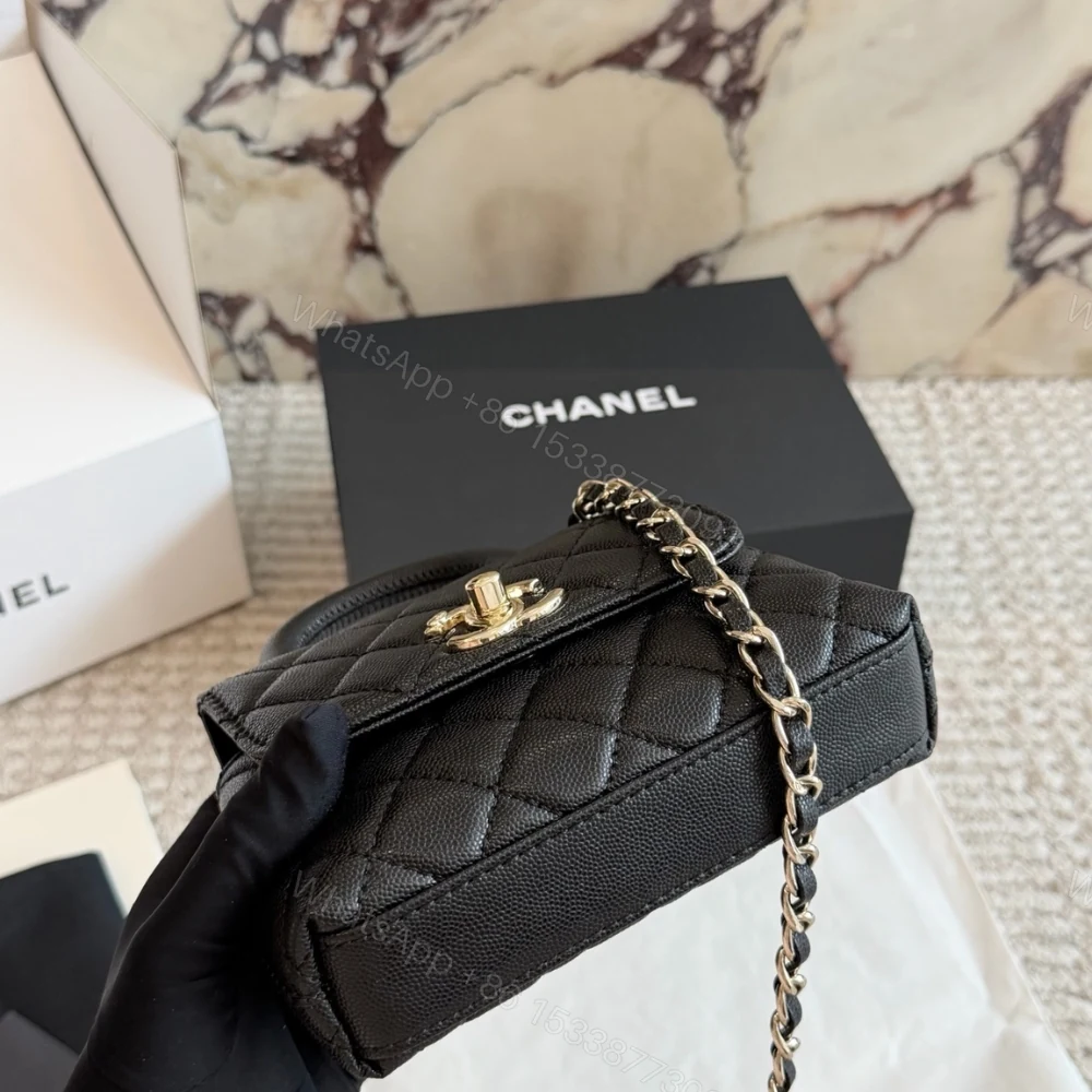 View 6 of Chanel Mini Flap Bag With Top Handle Shiny And Gold Tone Metal Black 15Cm