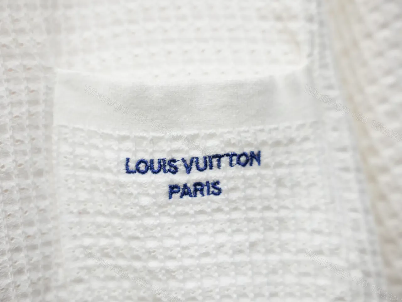View 10 of White Polo Shirt Dress Knit with Blue Trim Subtle Louis Vuitton Label