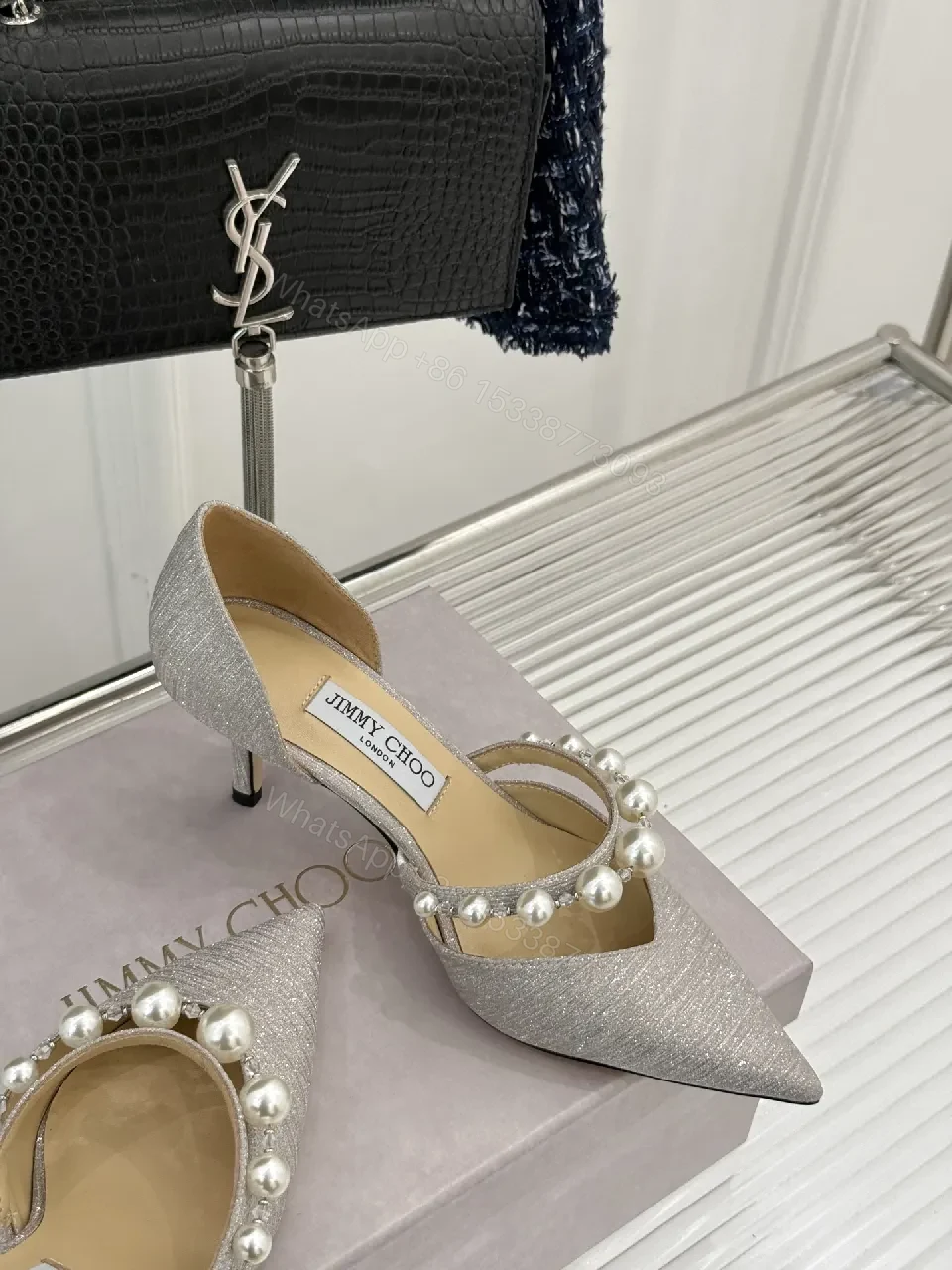 View 5 of Pearl-Embellished Satin Pumps: Elegant Statement Heels