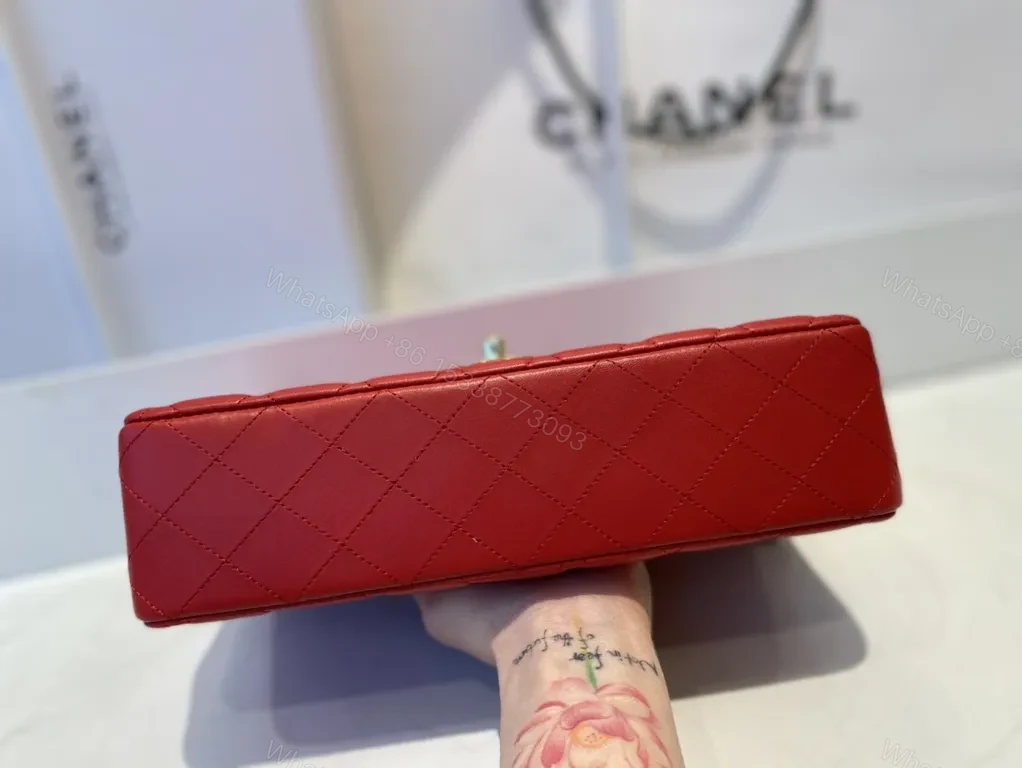 View 2 of Red Quilted Leather Crossbody with Gold Hardware Bag