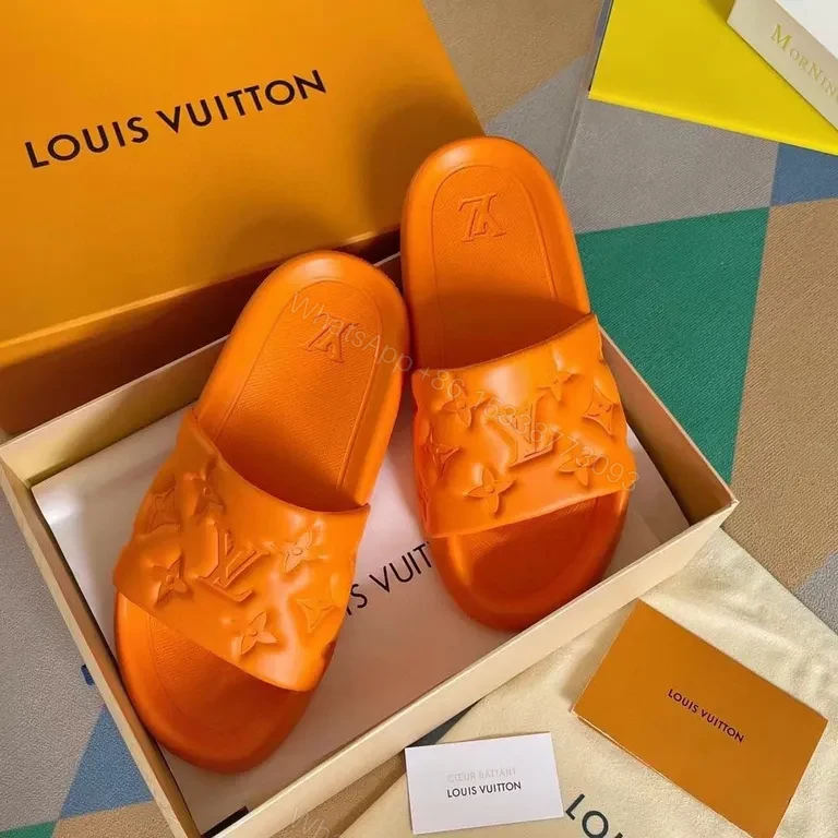 View 6 of Bold Monogram Slides: Orange LV Luxury Comfort Slides