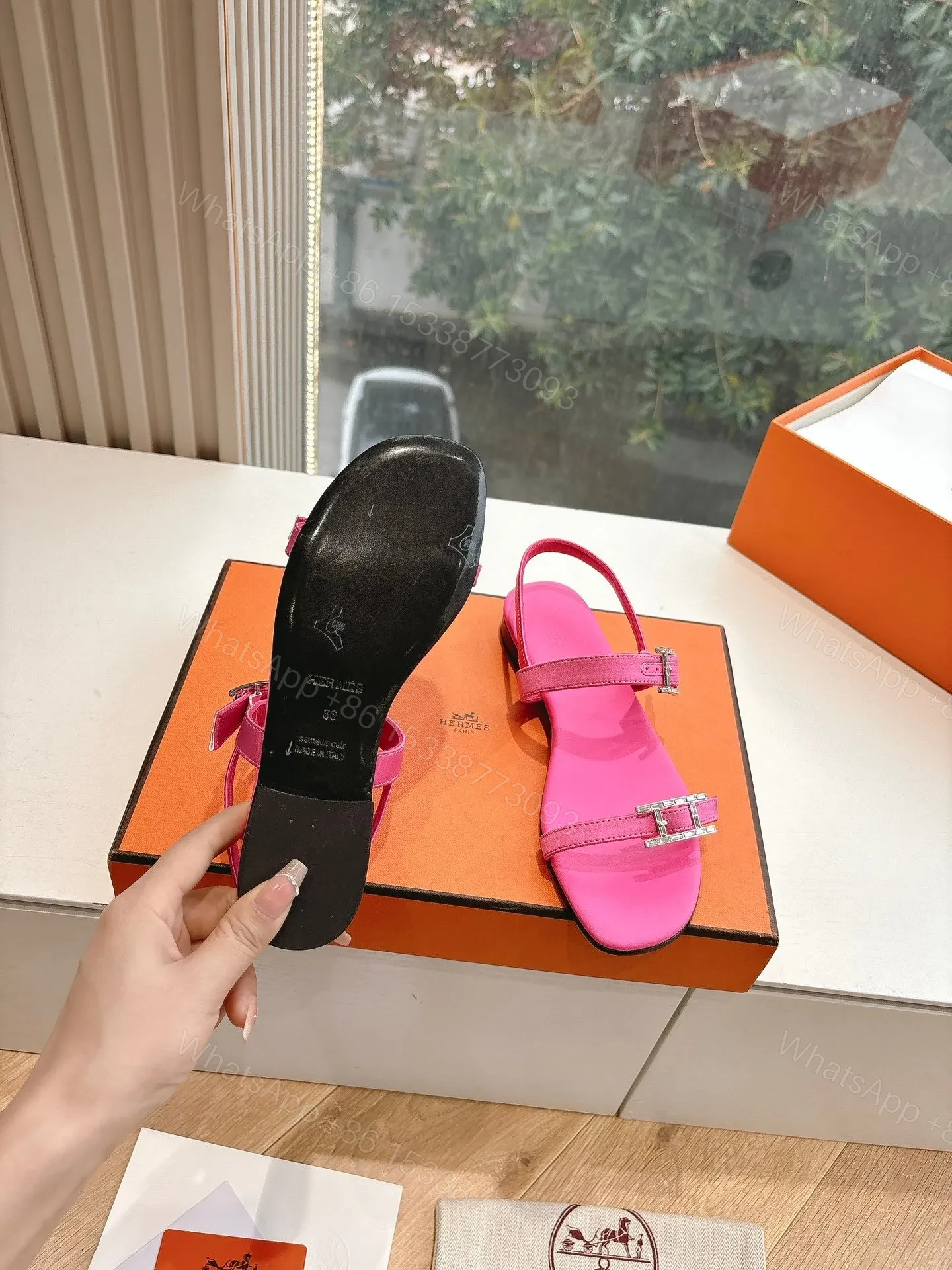 View 2 of Hermes Women Pink Leather Sandals
