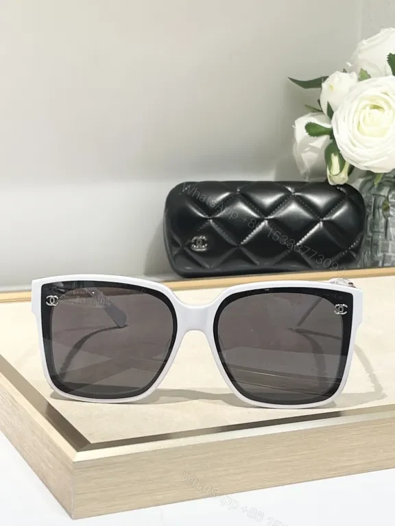 View 7 of White Acetate Oversized Sunglasses - CHANEL-Inspired Luxury Comfort