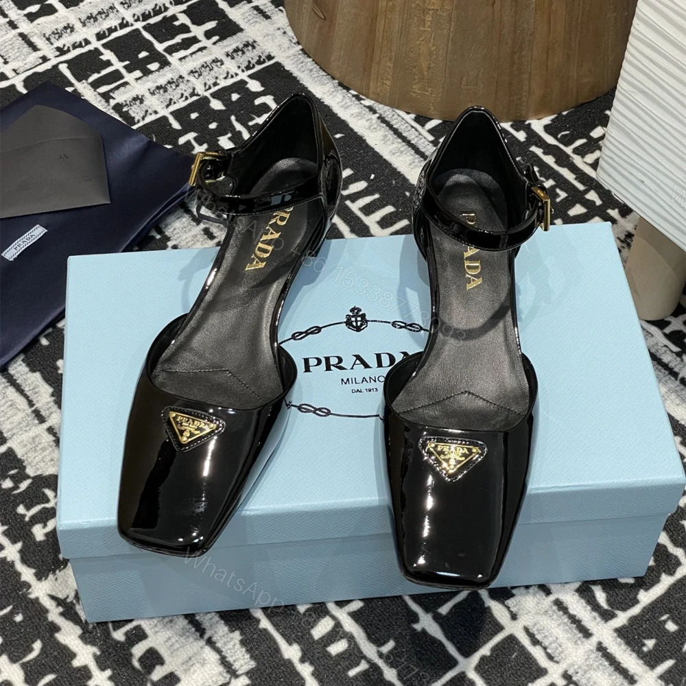 View 3 of 高仿Prada*1l601N方頭粗跟涼鞋3.5CM黑色免檢版