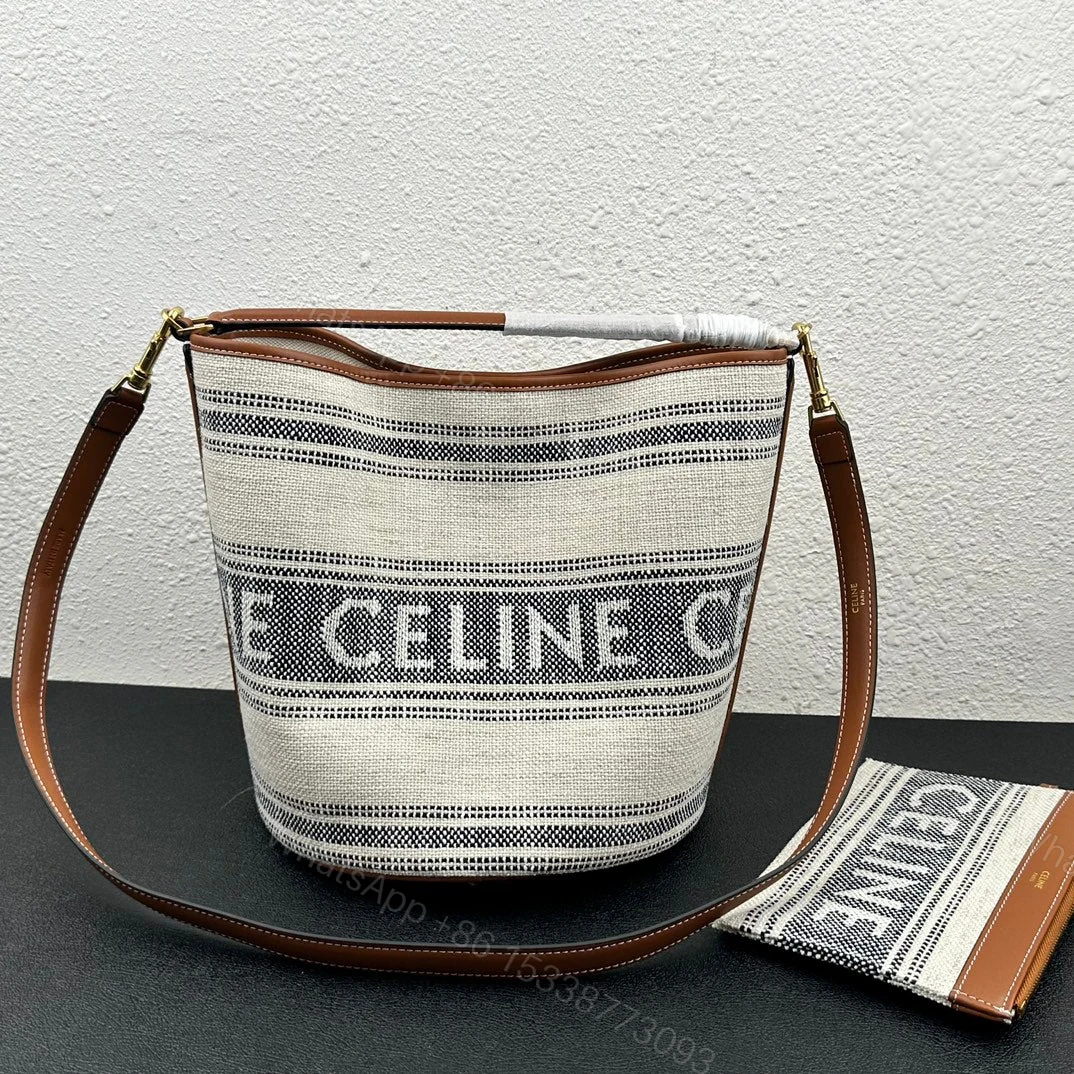 View 5 of CELINE BUCKET 16 IN STRIPED TEXTILE WITH CELINE JACQUARD WHITE BLACK 25CM