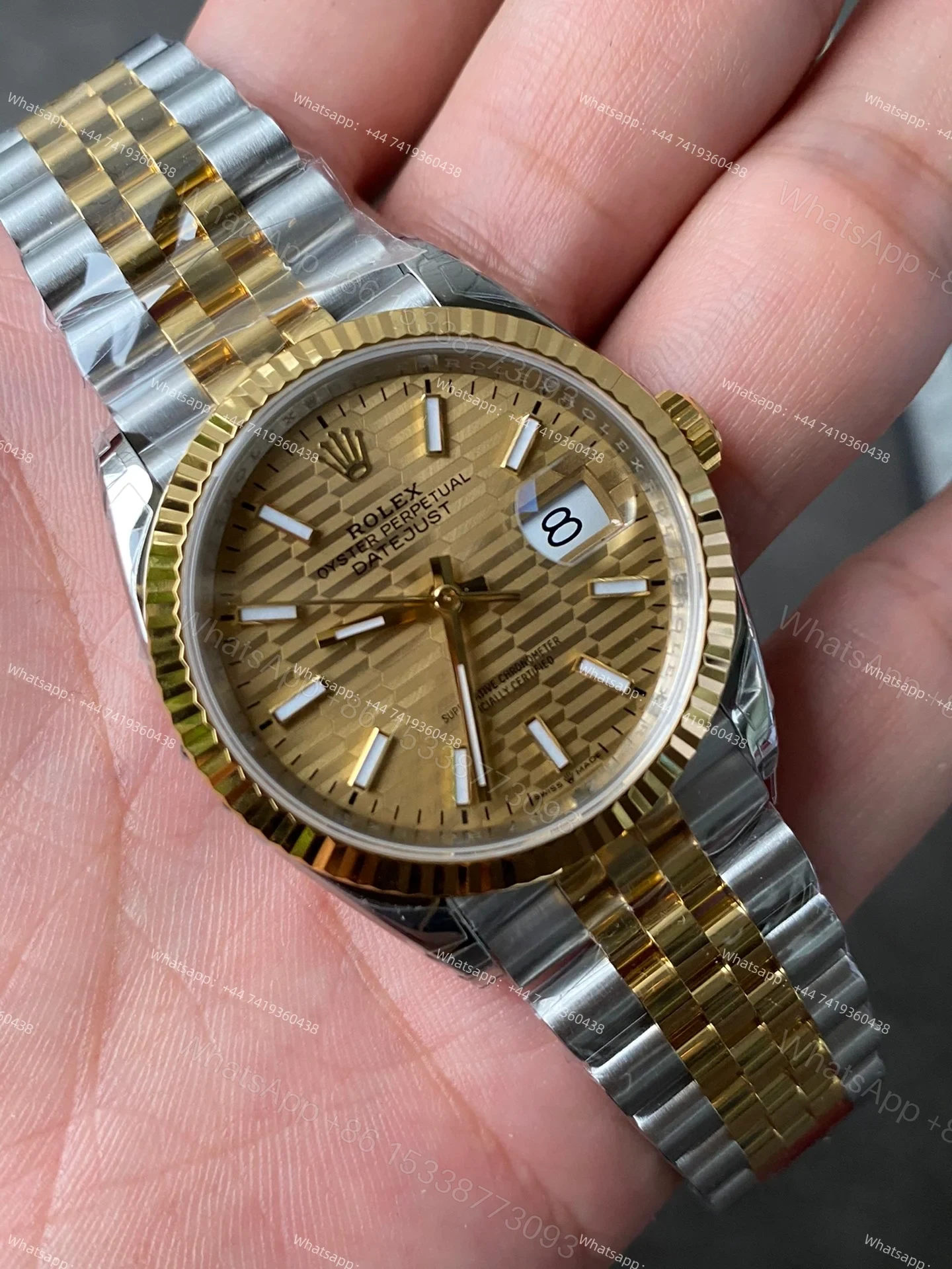 View 4 of Rolex Datejust M126233-0039 1:1 Replica Water Ripple Gold Dial Jubilee 36MM 3235 Movement Super Clone Watch