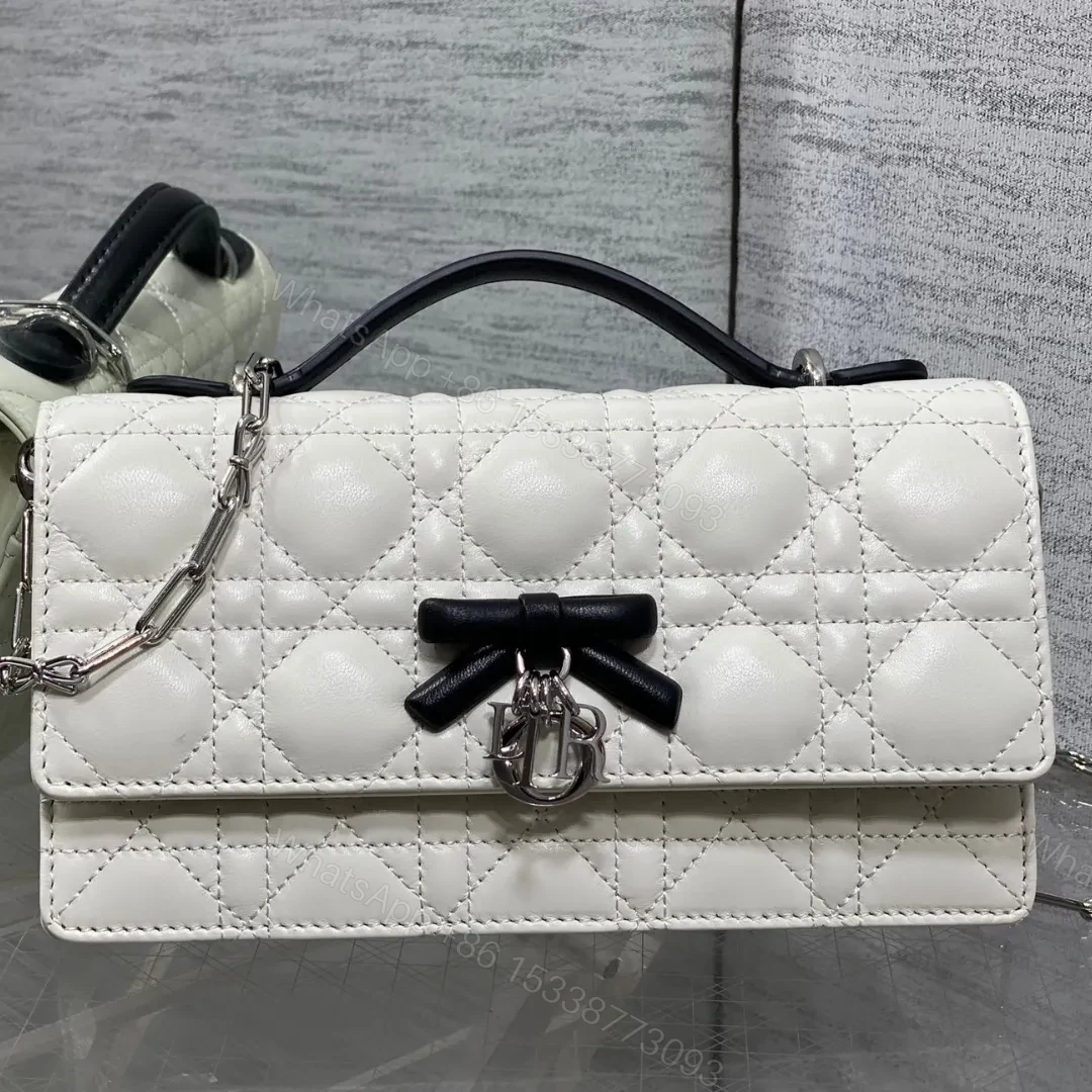 Dior My Dior Mini Bag in white and black lambskin — view 1